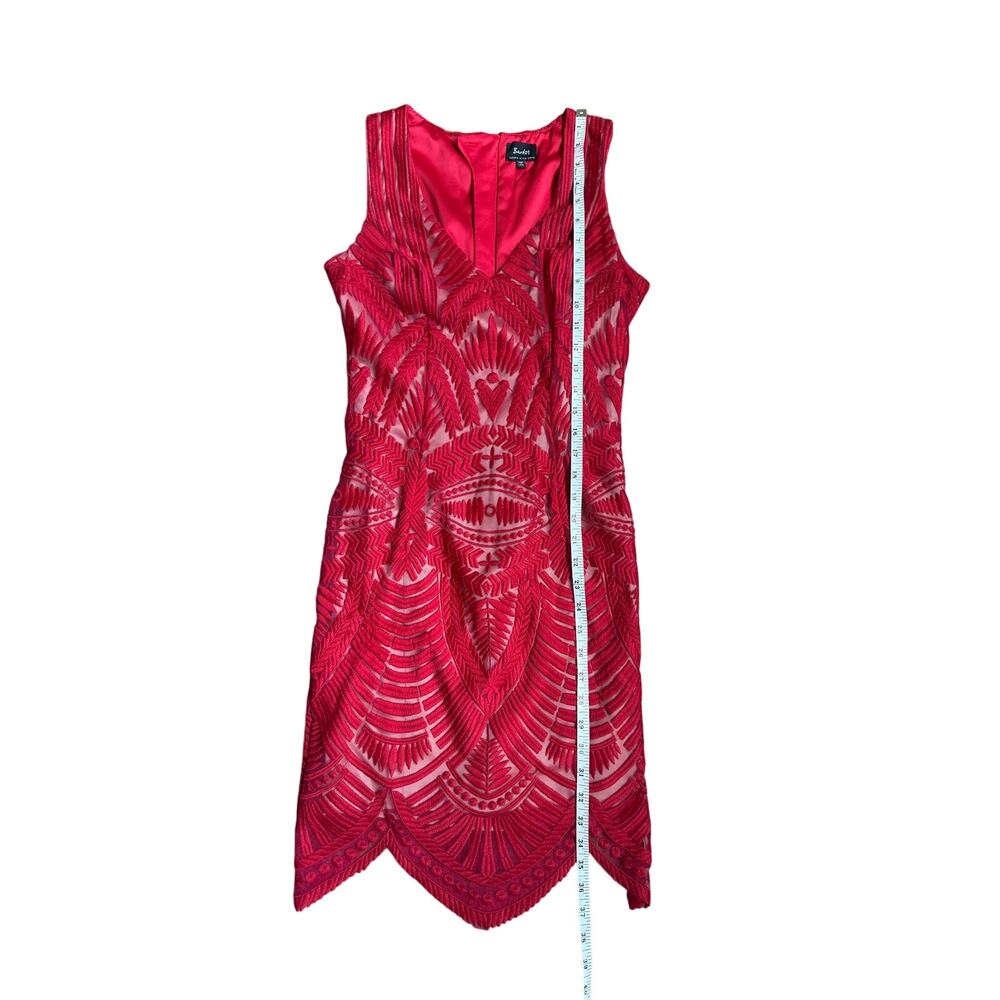 Bardot Embroidered Mesh Cocktail Dress Red XS Sheath Lace Overlay - Picture 5 of 10